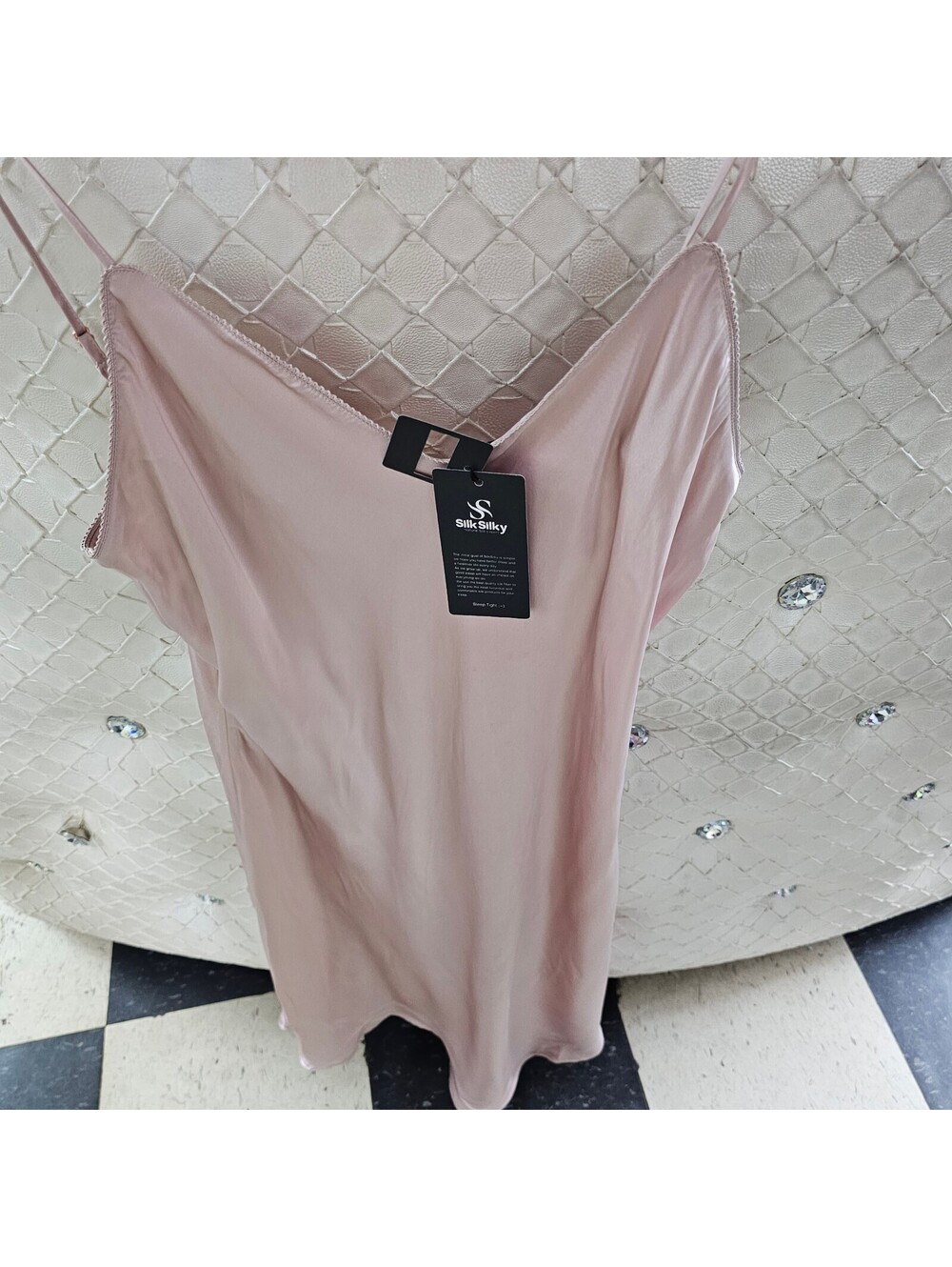 SilkSilky 100% Silk Slip Dress in Blush Pink, Size L NEW
